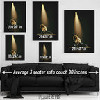 Eddie Van Halen 1978 colorized wall art size comparison chart shown above an average 90-inch three-seater sofa.