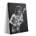 Premium gallery-wrapped black and white canvas print of Eddie Van Halen live at the 1984 Cow Palace.