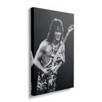Front view of the heavy-weight black and white canvas wall art print of Eddie Van Halen in 1984.