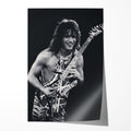 Unframed black and white Eddie Van Halen 1984 Cow Palace concert poster print with film-era clarity and a realistic paper drop shadow.