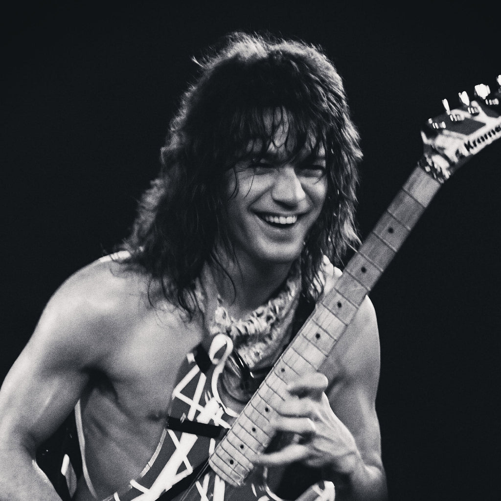 Medium zoom highlighting the rich monochrome contrast of the Eddie Van Halen 1984 Cow Palace fine art print.