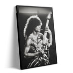 Premium gallery-wrapped black and white canvas print of Eddie Van Halen at the 1982 Diver Down Tour.