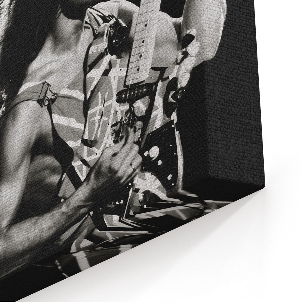 Close-up of the archival canvas texture and sharp black and white print detail on the gallery-wrapped edge.