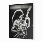Premium black and white metal print of Eddie Van Halen 1982 Diver Down on an industrial-grade aluminum panel.