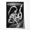 Unframed black and white Eddie Van Halen 1982 Diver Down poster print with film-era clarity and a realistic paper drop shadow.