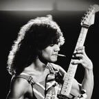 Medium zoom highlighting the rich monochrome contrast of the Eddie Van Halen 1982 Diver Down fine art print.