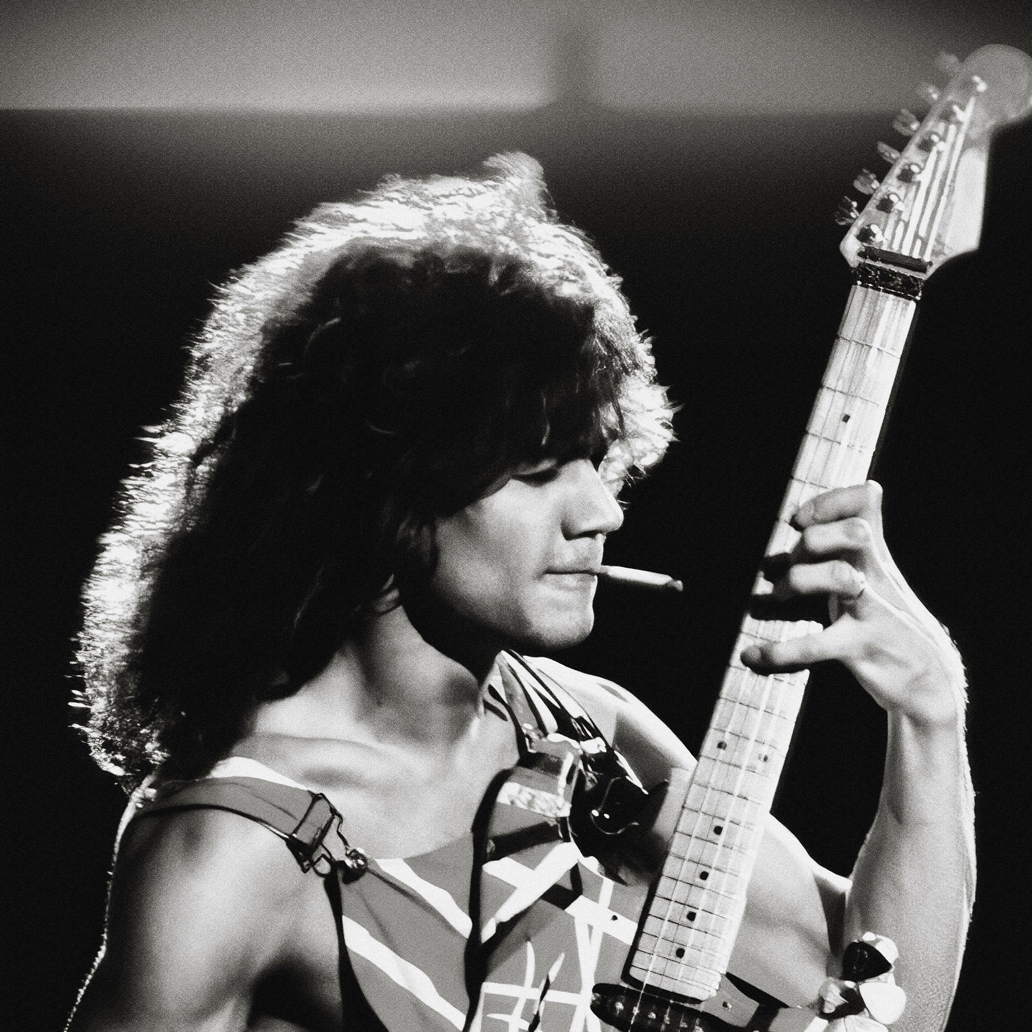 Medium zoom highlighting the rich monochrome contrast of the Eddie Van Halen 1982 Diver Down fine art print.