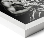 Corner close-up revealing the clean wood grain of the white framed Eddie Van Halen black and white art print.