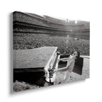 Front view of the heavy-weight black and white canvas wall art print of Elton John in 1975.