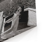 Close-up of the archival canvas texture and sharp black and white print detail on the gallery-wrapped edge.