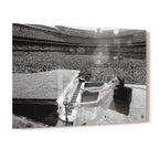 Crystal-clear acrylic glass black and white art print of Elton John 1975 with polished edges.
