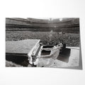 Unframed black and white Elton John 1975 Dodger Stadium First Set concert poster print in his studded jumpsuit at the piano before 100,000 fans.