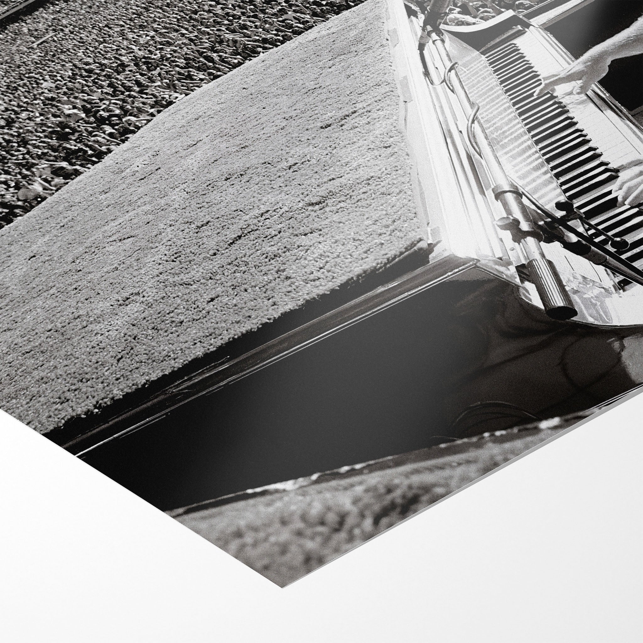 Front close-up showing the deep monochrome contrast and matte finish of the unframed Elton John black and white art print.