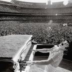 Medium zoom highlighting the rich black and white tonal range of the Elton John 1975 Dodger Stadium fine art print.