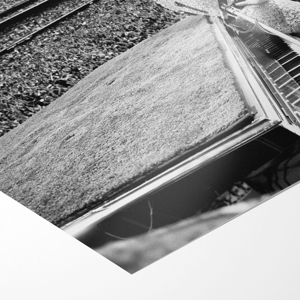 Front close-up showing the deep monochrome contrast and matte finish of the unframed Elton John black and white art print.