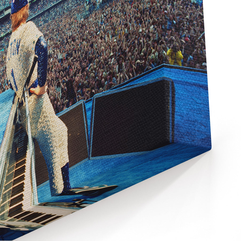 Close-up of the archival canvas texture and sharp colour print detail on the gallery-wrapped edge.