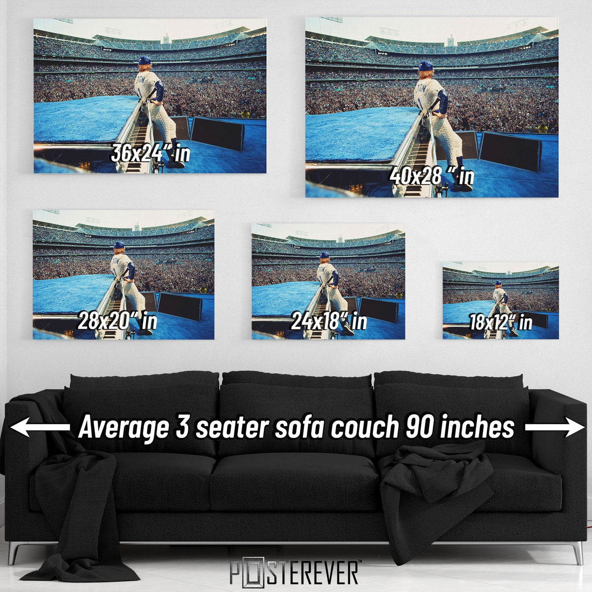 Elton John 'Eltonmania' 1975 Dodger Stadium – Sequined Baseball Uniform – Color Edition | Rocket Man Wall Art Print — size guide