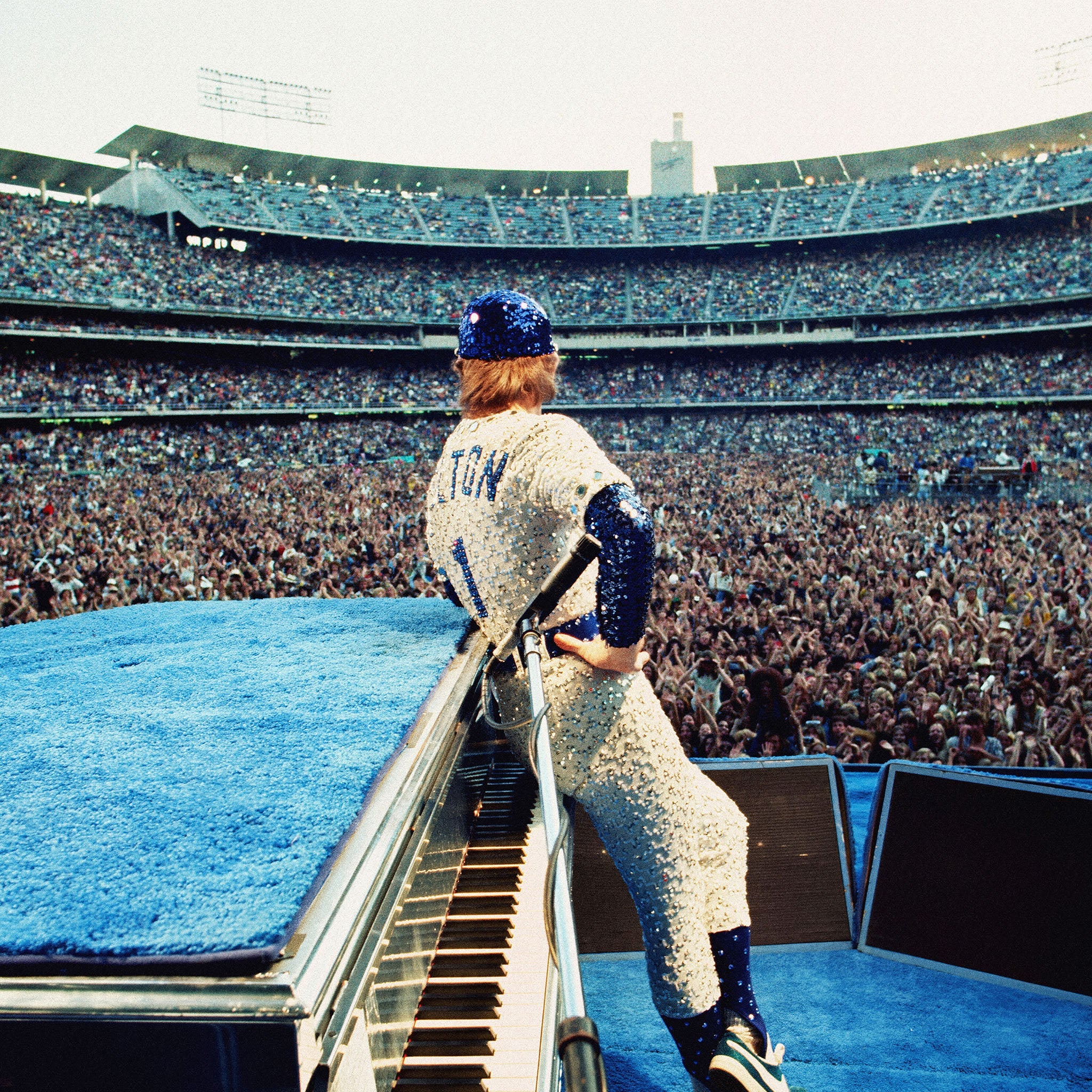 Medium zoom highlighting the vibrant colour depth of the Elton John 1975 Dodger Stadium sequined uniform fine art print.