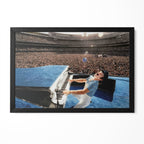 Elton John 1975 Dodger Stadium colorized concert poster in a premium classic black wooden frame by POSTEREVER.