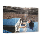 Crystal-clear acrylic glass colorized art print of Elton John 1975 with polished edges.