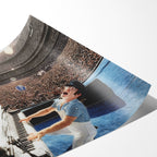 Angled close-up of the unframed premium matte Elton John 1975 Dodger Stadium colorized poster print.