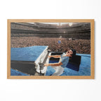 Elton John 1975 Dodger Stadium colorized poster in a premium natural oak wood frame by POSTEREVER.
