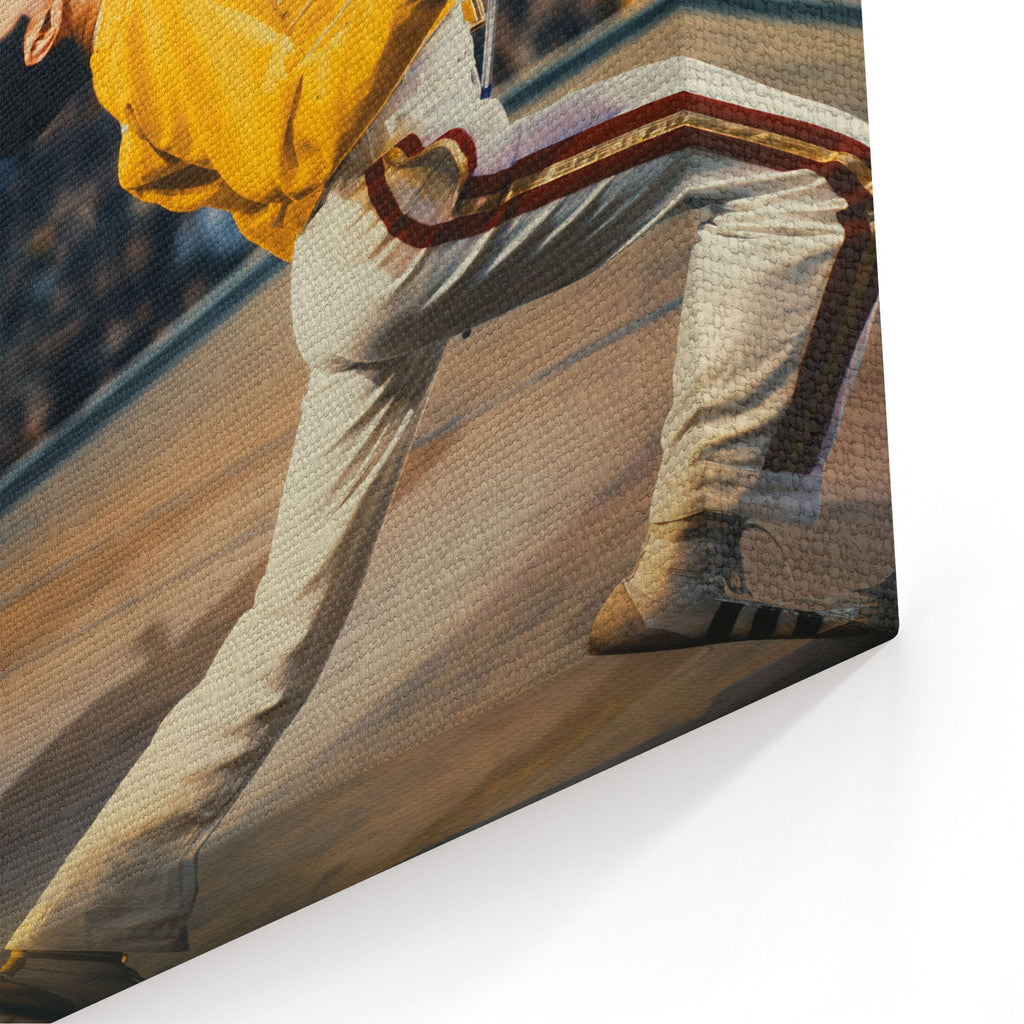Close-up of the gallery-wrapped canvas edge on the Freddie Mercury colour print