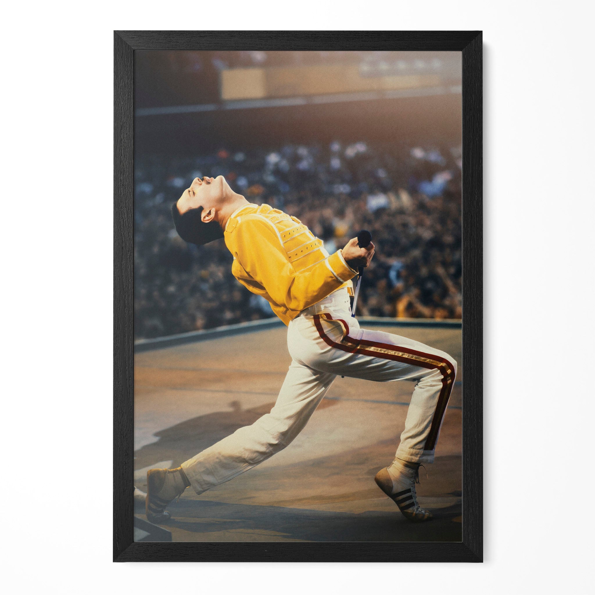 Freddie Mercury 1986 Wembley Magic Tour colour portrait in a classic black poster frame