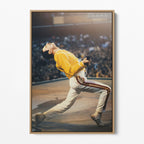 Front display of the Freddie Mercury colour canvas in a natural oak floating frame