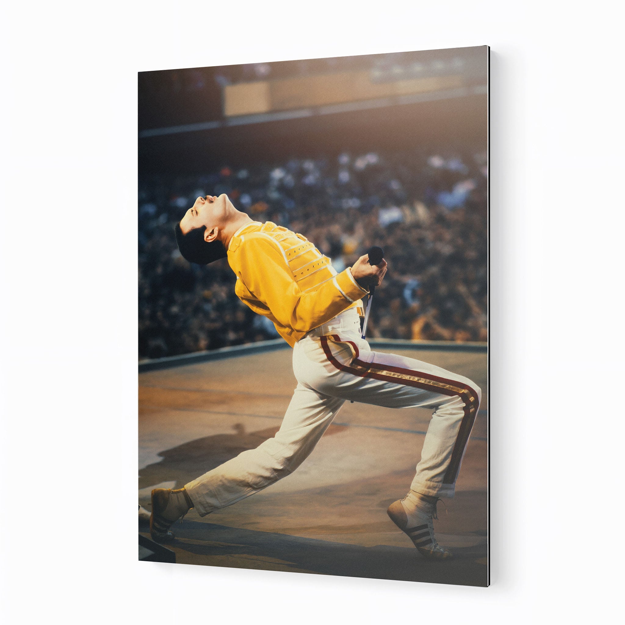 Freddie Mercury 1986 Wembley colour metal print displayed on a wall
