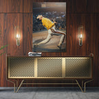 Sleek aluminum colour metal print of Freddie Mercury at Wembley