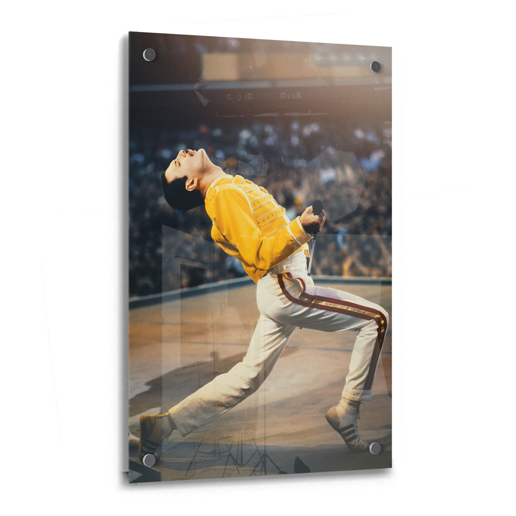 Freddie Mercury 1986 Wembley colour acrylic glass print with a glossy finish