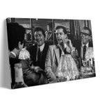 Premium gallery-wrapped black and white canvas print of the Goodfellas 1990 Bamboo Lounge scene.