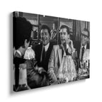 Front view of the heavy-weight black and white canvas wall art print of the Goodfellas Funny How scene.