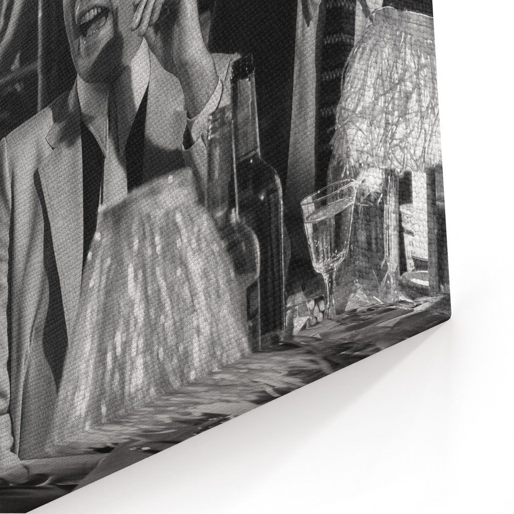 Close-up of the archival canvas texture and sharp black and white print detail on the gallery-wrapped edge.