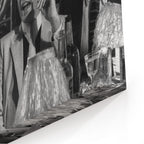Close-up of the archival canvas texture and sharp black and white print detail on the gallery-wrapped edge.