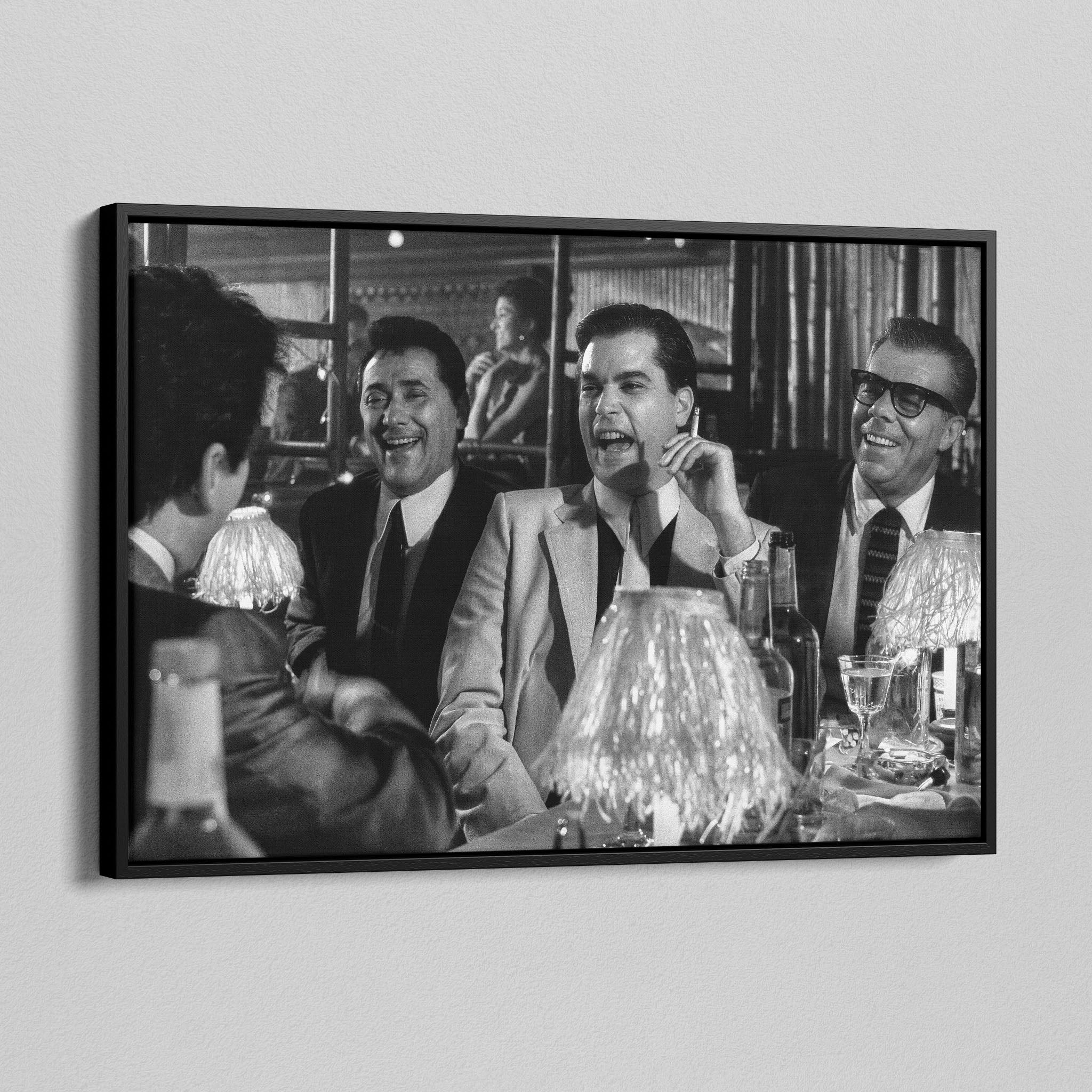 Side angle of the Goodfellas Bamboo Lounge black and white canvas in a luxury minimalist black floating frame.