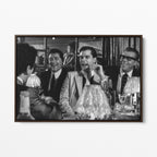 Front display of the Goodfellas Bamboo Lounge black and white canvas in a premium dark walnut floating frame.