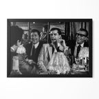 Goodfellas Funny How Bamboo Lounge scene black and white movie poster in a premium classic black wooden frame by POSTEREVER.
