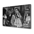 Premium black and white metal print of the Goodfellas 1990 Bamboo Lounge scene on an industrial-grade aluminum panel.