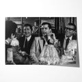 Unframed black and white Goodfellas 1990 Bamboo Lounge scene movie poster print of Ray Liotta and Joe Pesci laughing.