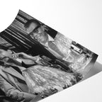 Angled close-up of the unframed premium matte black and white Goodfellas Funny How movie poster print.