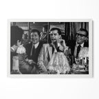 Goodfellas Bamboo Lounge scene black and white poster in a modern minimalist white wooden frame by POSTEREVER.