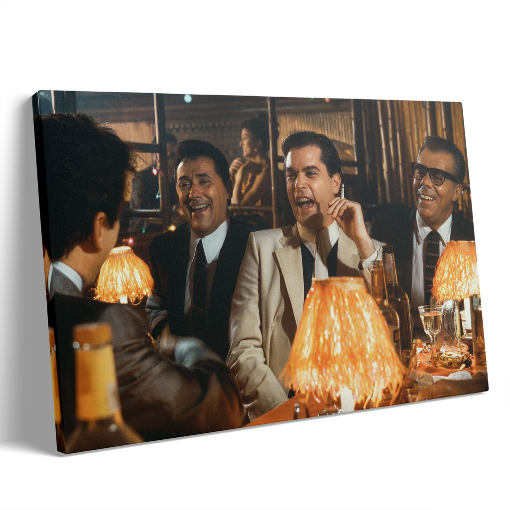 Premium gallery-wrapped color canvas print of the Goodfellas 1990 Bamboo Lounge scene.