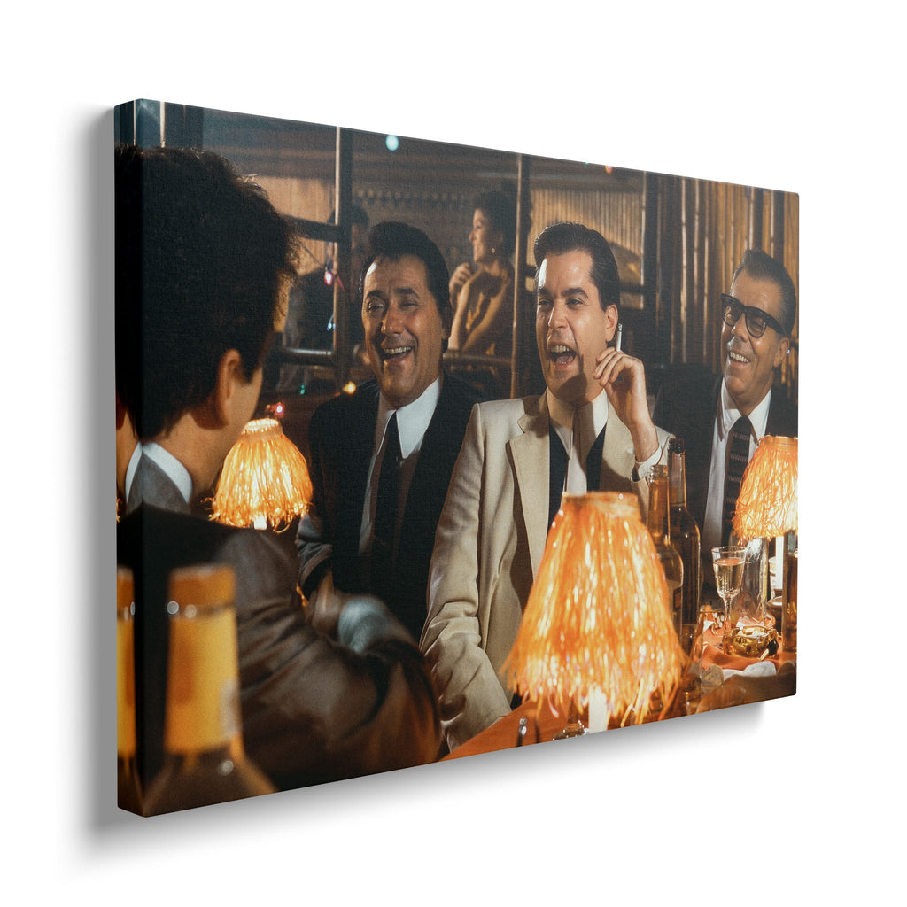 Front view of the heavy-weight color canvas wall art print of the Goodfellas Funny How scene.