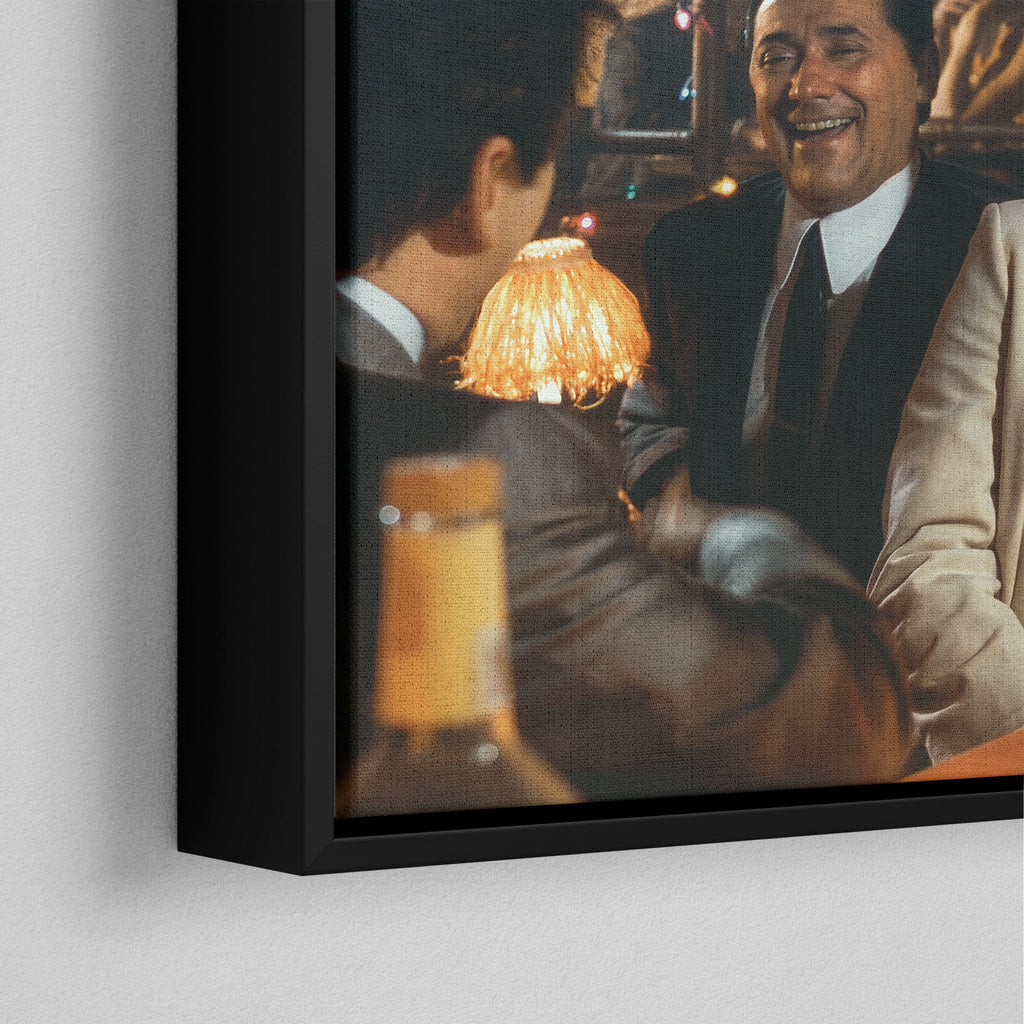 Corner macro of the elegant floating gap and fine finish of the black floating canvas frame.