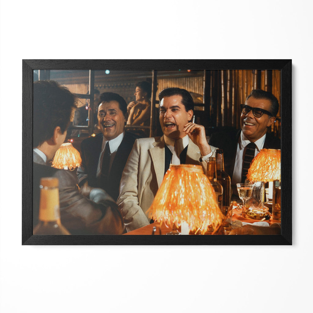 Goodfellas Funny How Bamboo Lounge scene color movie poster in a premium classic black wooden frame by POSTEREVER.