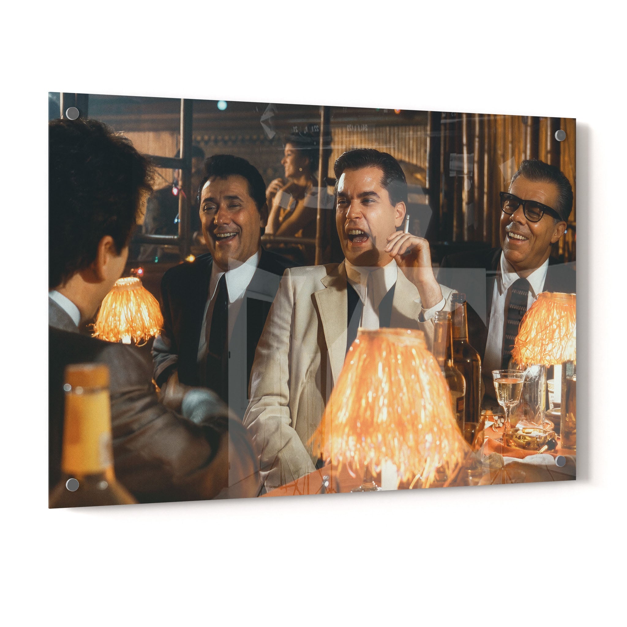 Crystal-clear acrylic glass color art print of the Goodfellas Bamboo Lounge scene with polished edges.