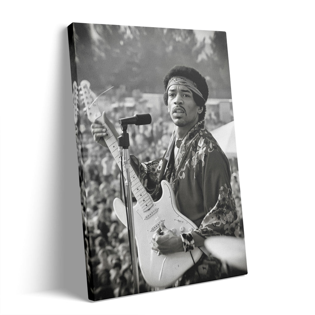 Jimi Hendrix 1969 Newport black and white gallery-wrapped canvas print