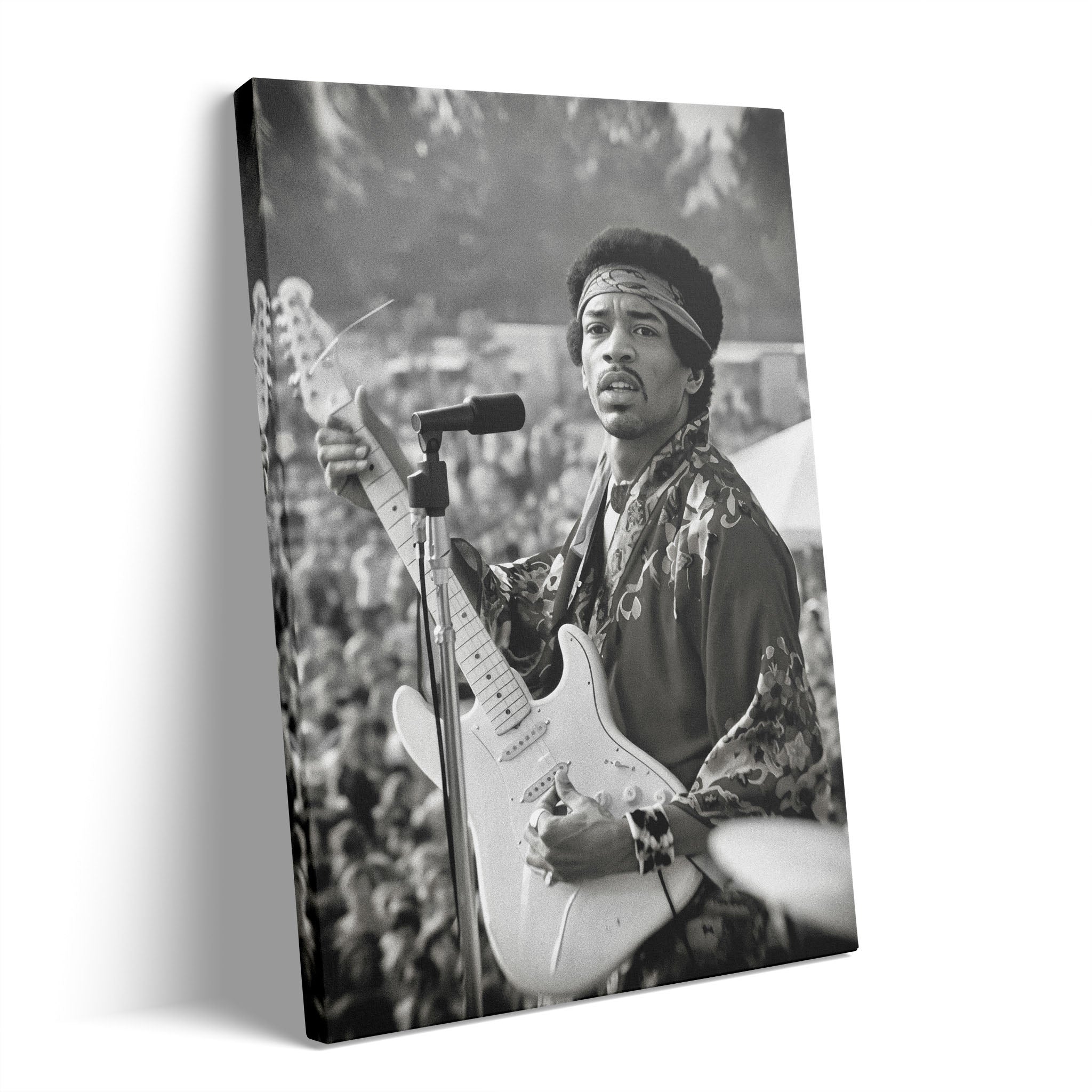 Jimi Hendrix 1969 Newport black and white gallery-wrapped canvas print